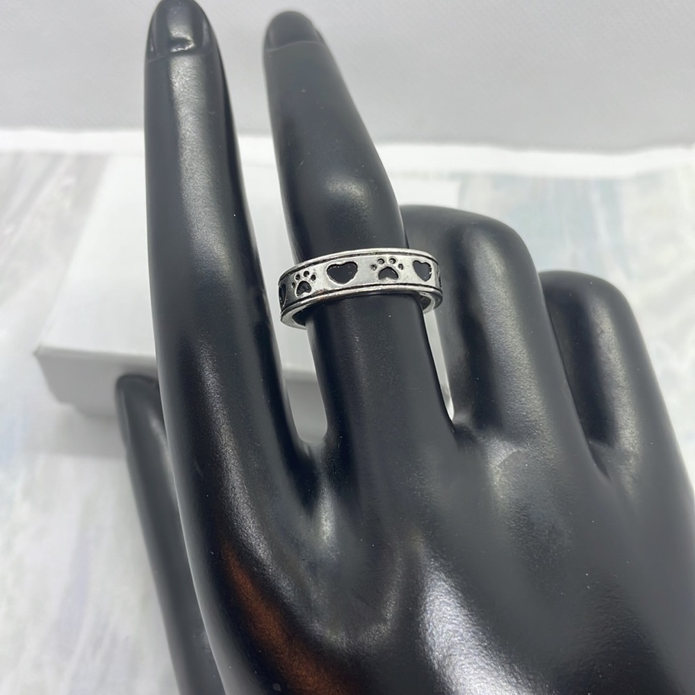 Dog Paw Print Silver Band Ring - Picture 8 of 13
